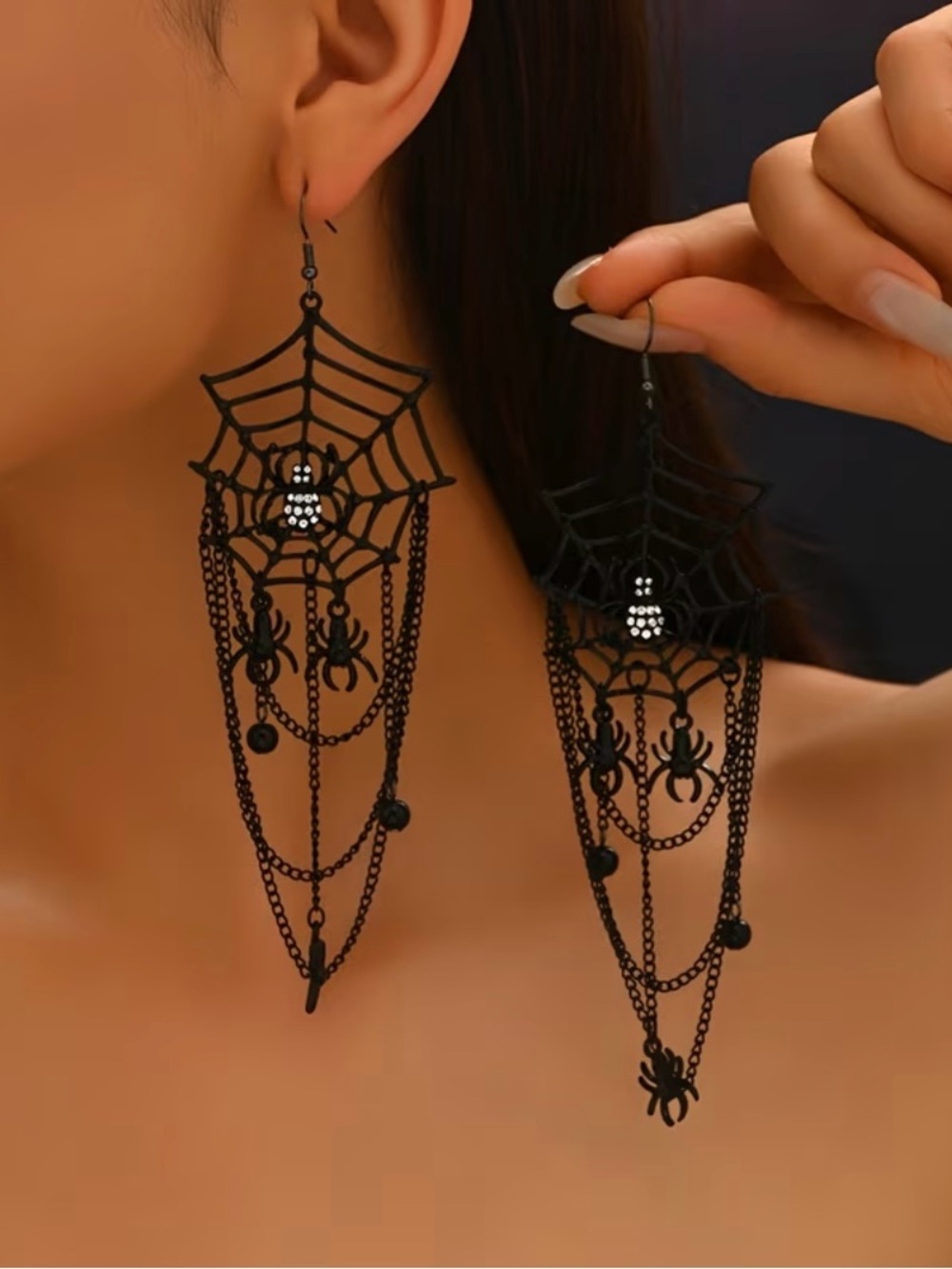 Black Spider Web Dangle Earrings - Unbranded